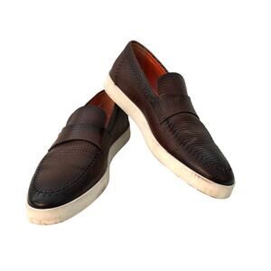 Santoni Dowdy Loafer Slip On Dress Shoes Brown Size 10